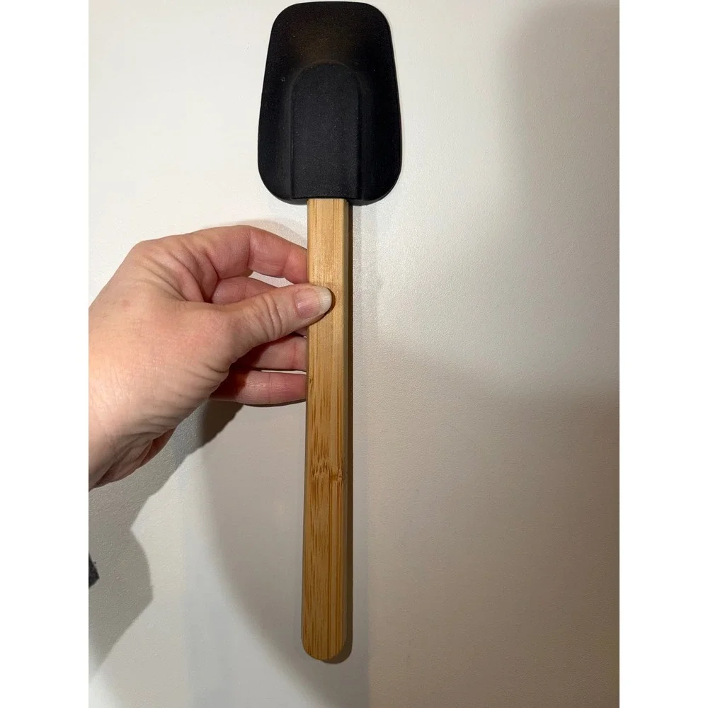 GreenPan Silicone Spatula with Bamboo Wood Handle Black Kitchen Utensil Scraper